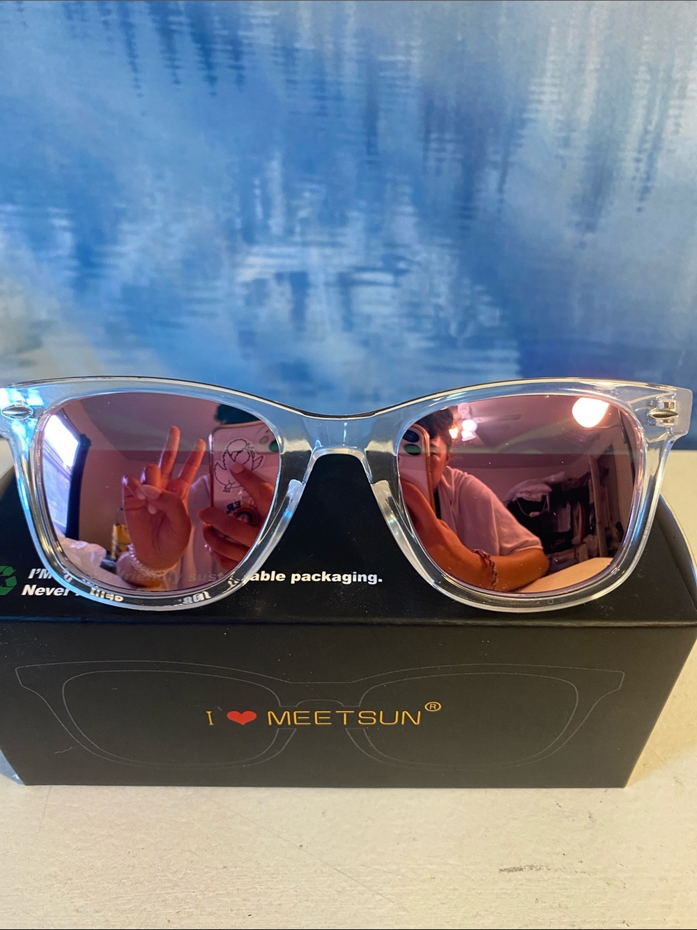 Clear Frame Sunglasses with Pink Mirrored Lenses